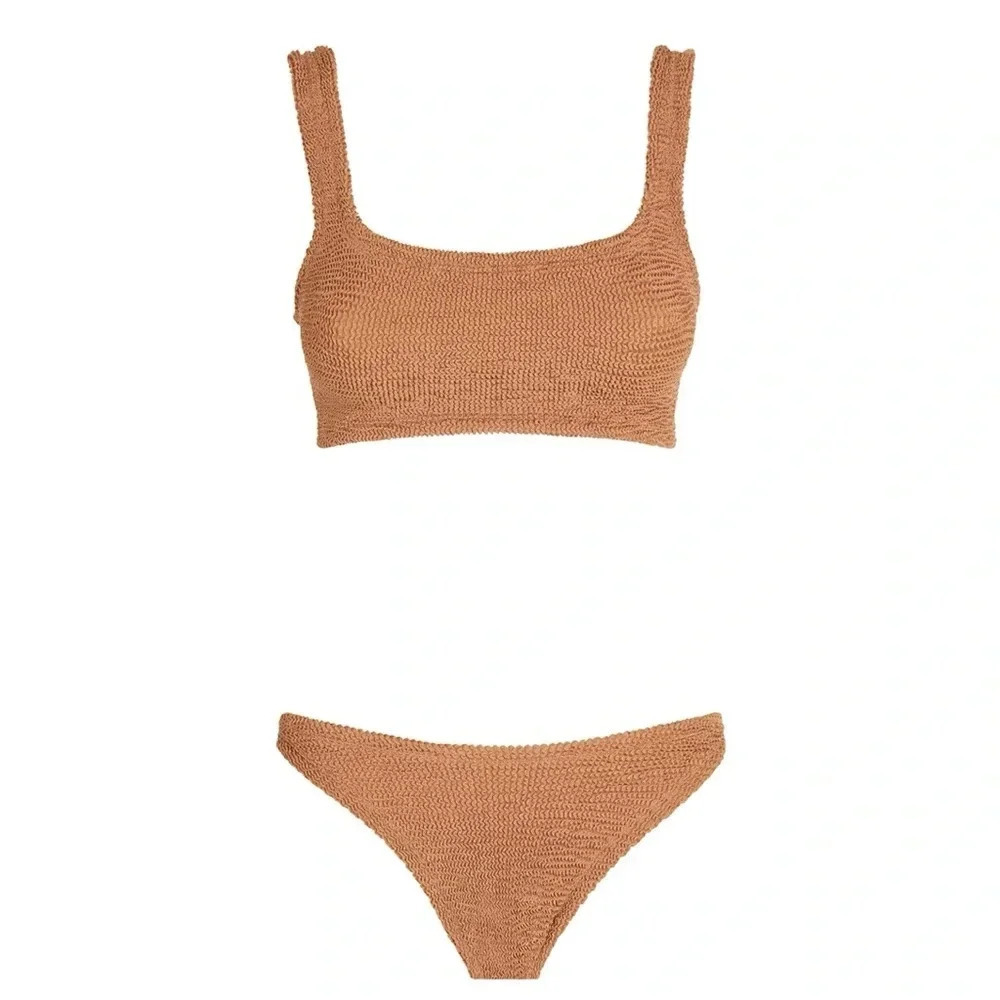 Hunza G Xandra Bikini SET Metallic Cocoa Tan Brown Crinkle New Harrods - Picture 9 of 13